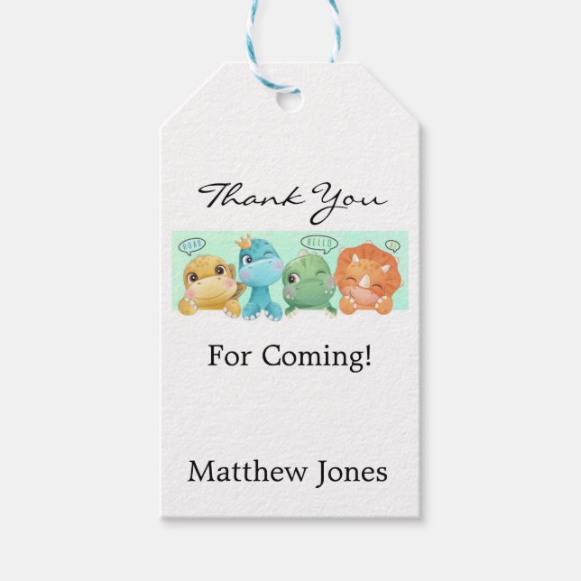 Adorable Little Dinosaur Kinderdusche Danke Geschenkanhänger (Vorderseite)