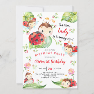 Adorable Little Lady Ladybug 1. Geburtstag Einladung