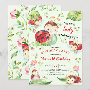 Adorable Little Lady Ladybug 1. Geburtstag Einladung