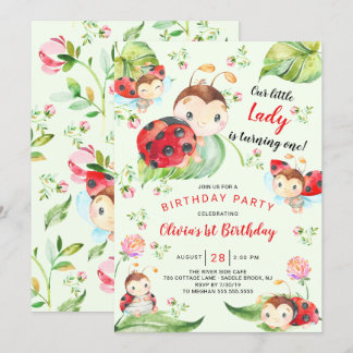 Adorable Little Lady Ladybug 1. Geburtstag Einladung
