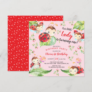 Adorable Little Lady Ladybug 1. Geburtstagsinvitat Einladung