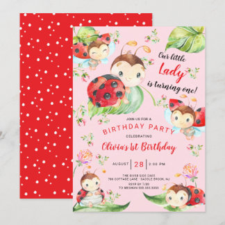Adorable Little Lady Ladybug 1. Geburtstagsinvitat Einladung