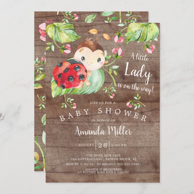 Adorable Little Lady Ladybug Babydusche Einladung (Vorne/Hinten)