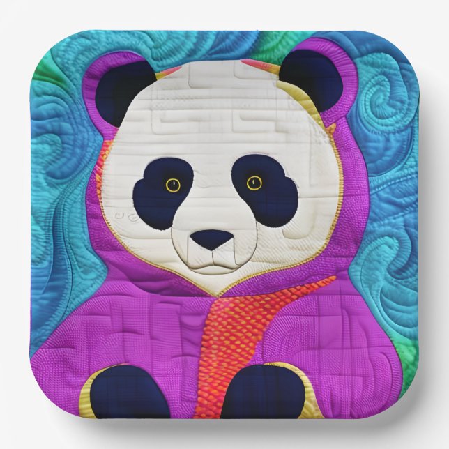 Adorable Little Panda - quilt-like Design Pappteller (Vorderseite)
