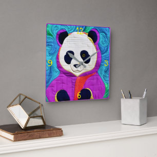 Adorable Little Panda - quilt-like Design Quadratische Wanduhr