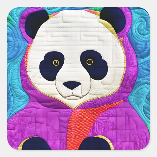 Adorable Little Panda - quilt-like Design Quadratischer Aufkleber (Vorderseite)