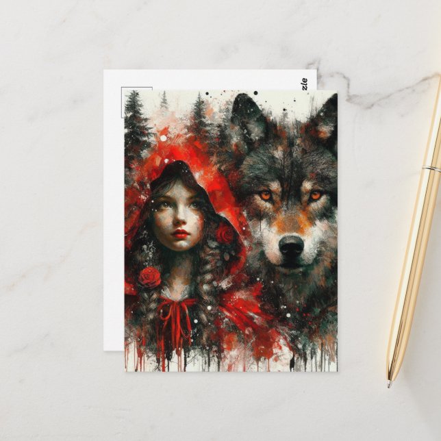 Adorable Little Red und der Wolf Postkarte (Vorderseite/Rückseite Beispiel)