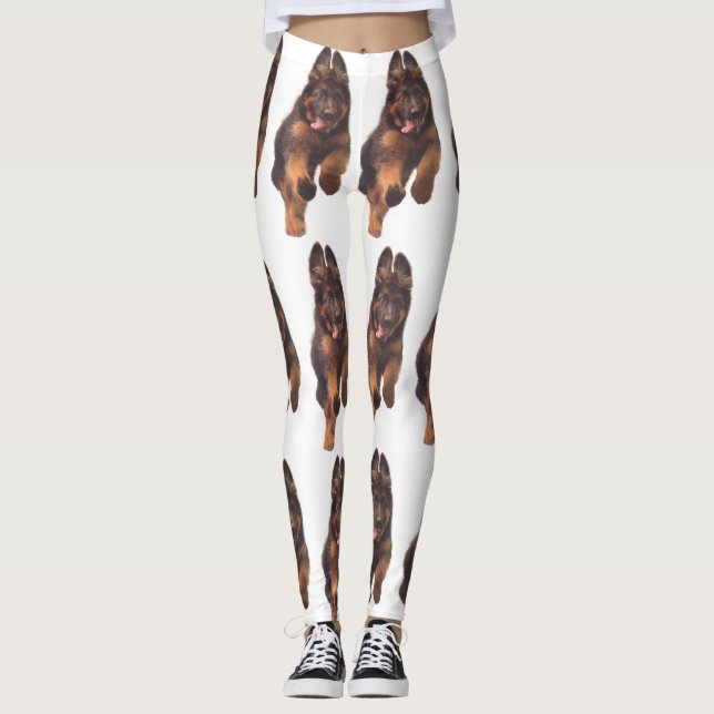 Adorable Longhaar-Welpe Leggings (Vorderseite)