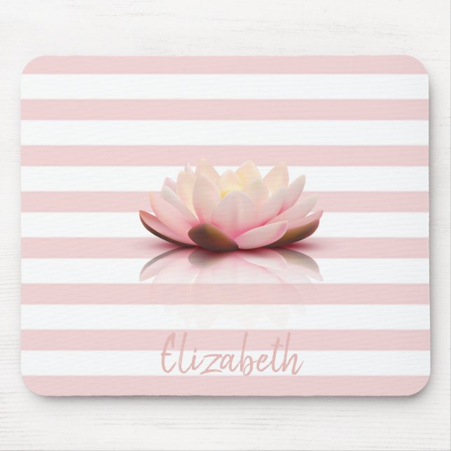 Adorable Lotus Blume.Rosa weiße Streifen Mousepad (Vorne)