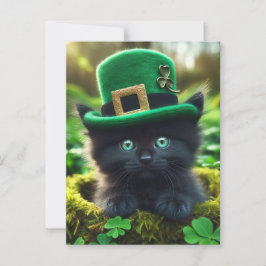 Adorable Lucky Black St. Patrick's Day Kitten Postkarte
