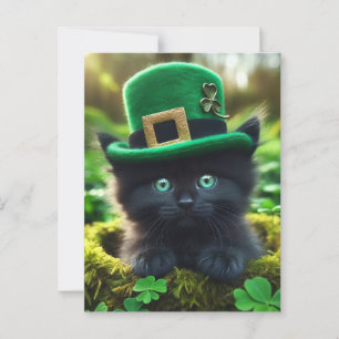 Adorable Lucky Black St. Patrick's Day Kitten Postkarte