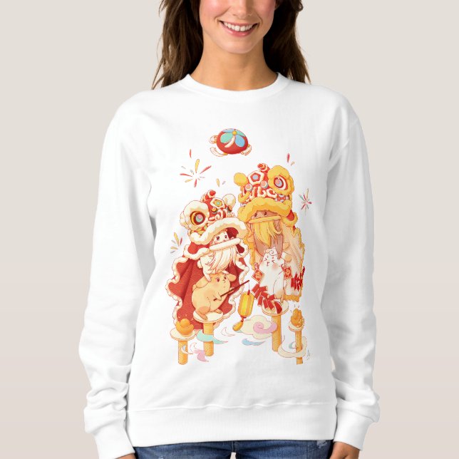 Adorable Lunar New Year Lion Dance Women's Sweatsh Sweatshirt (Vorderseite)