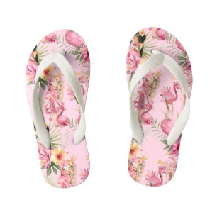 Adorable Mädchen und Flamingos Kinderbadesandalen