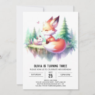 Adorable Magical Fox Geburtstag digital Einladung