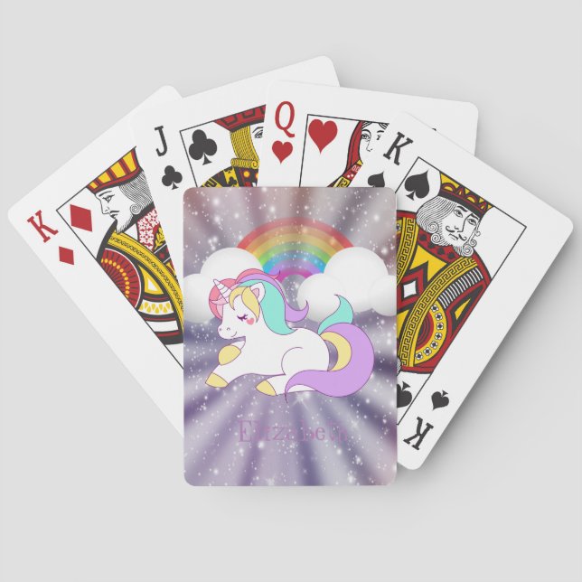 Adorable Magical Unicorn, Regenbogen - Personalisi Spielkarten (Rückseite)