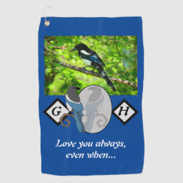 Adorable Magpie Looking Glass Monogram w Foto Golfhandtuch