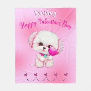 Adorable Maltese Welpe Happy Valentine's Day Fleecedecke