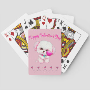 Adorable Maltese Welpe Happy Valentine's Day Spielkarten