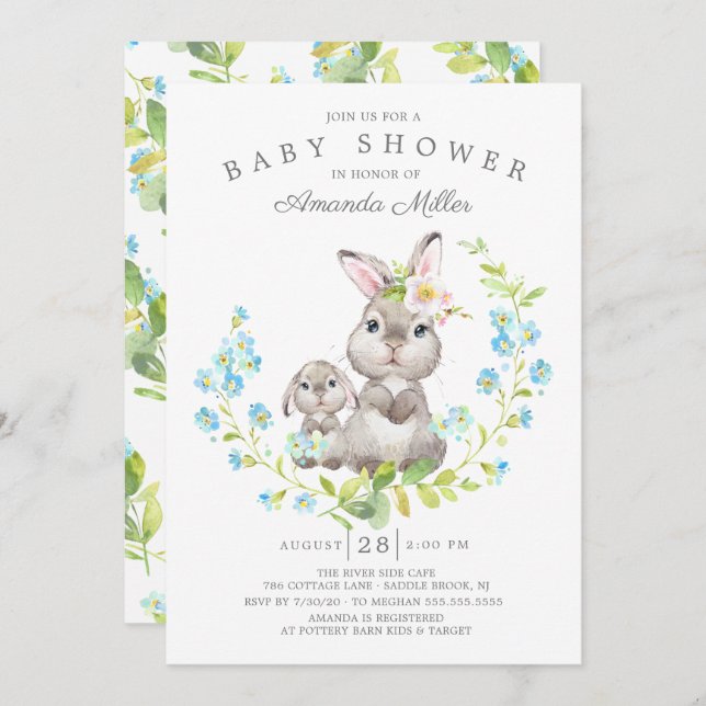 Adorable Mama & Baby Bunny Boys Babydusche Einladung (Vorne/Hinten)