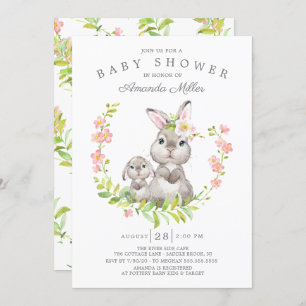 Adorable Mama & Baby Bunny Girls Babydusche Einladung