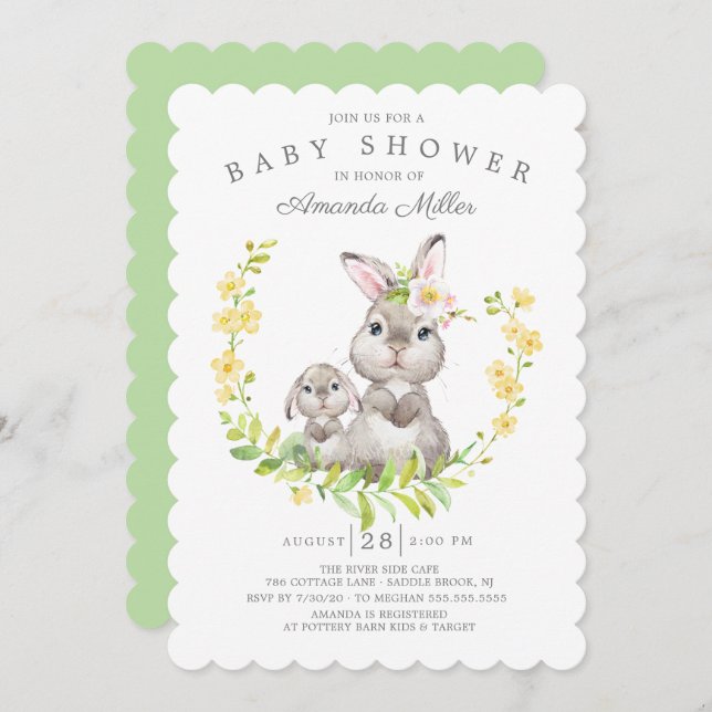 Adorable Mama & Baby Bunny Neutral Baby Dusche Einladung (Vorne/Hinten)