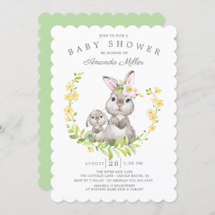 Adorable Mama & Baby Bunny Neutral Baby Dusche Einladung