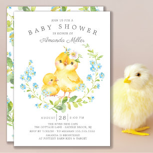 Adorable Mama & Baby Chick Boys Babydusche Einladung