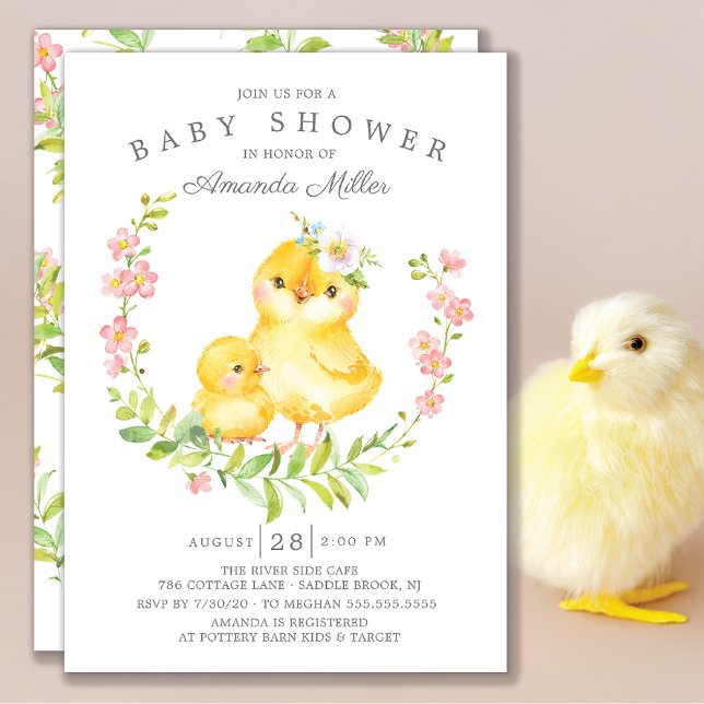 Adorable Mama & Baby Chick Girls Babydusche Einladung (Von Creator hochgeladen)