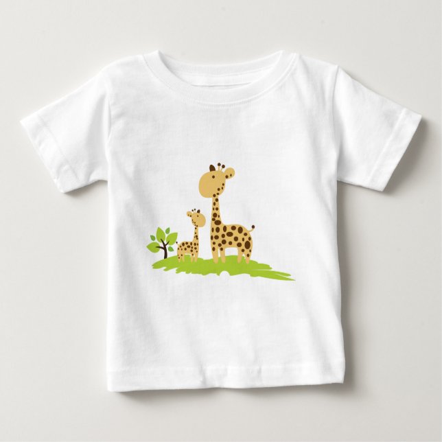 Adorable Mama & Baby Giraffe Grün & Gelb Baby T-shirt (Vorderseite)