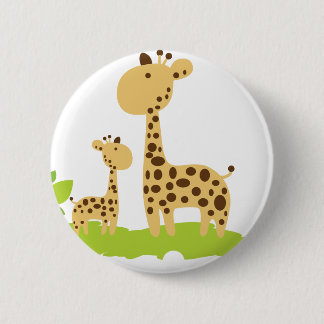 Adorable Mama & Baby Giraffe Grün & Gelb Button