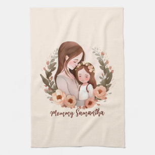 Adorable Mama und Tochterbank - Blumenrahmen Geschirrtuch