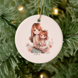 Adorable Mama und Tochterbank Keramik Ornament