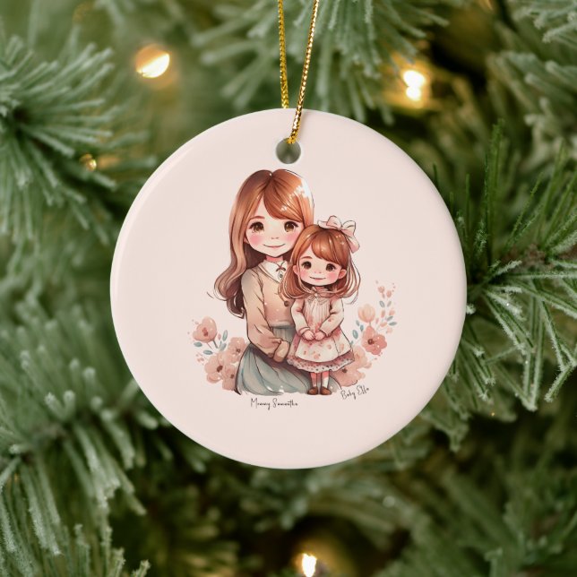 Adorable Mama und Tochterbank Keramik Ornament (Baum)