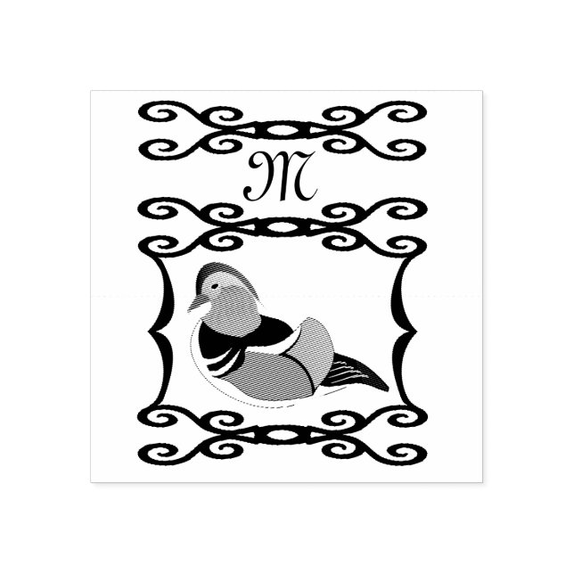 Adorable Mandarin Duck Cartoon Monogram Gummistempel (Prägung)