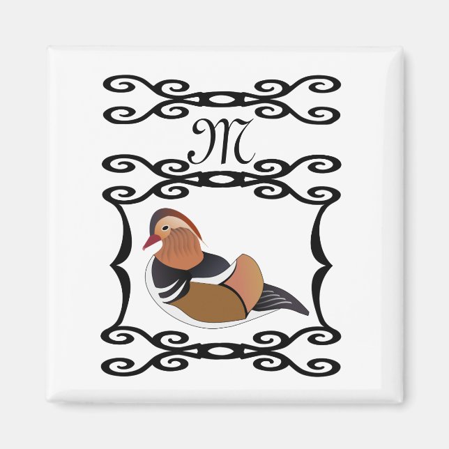 Adorable Mandarin Duck Cartoon Monogram Magnet (Vorne)