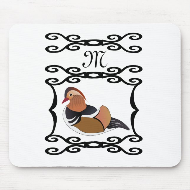 Adorable Mandarin Duck Cartoon Monogram Mousepad (Vorne)