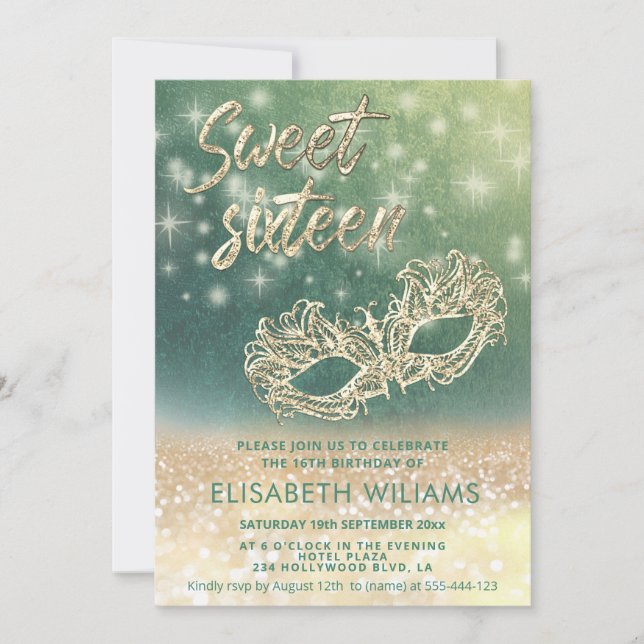 Adorable Masquerade bezaubernd glatter ombre grün Einladung (Vorderseite)