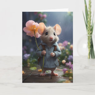 Adorable Maus Große Blume Illustration Leere Karte