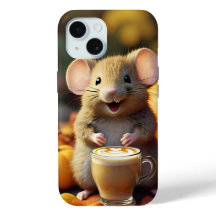 Adorable Maus mit Latte in Herbst iPhone 15 Fall