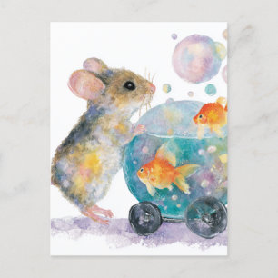 Adorable Maus und Goldfish Postkarte