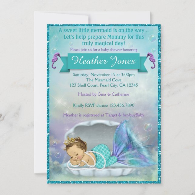 Adorable Mermaid Baby Shower Einladungen #130 (Vorderseite)