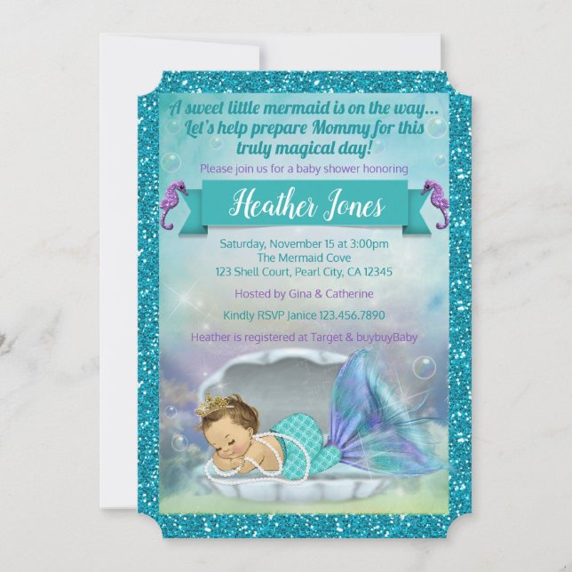 Adorable Mermaid Baby Shower Einladungen 130 Light (Vorderseite)