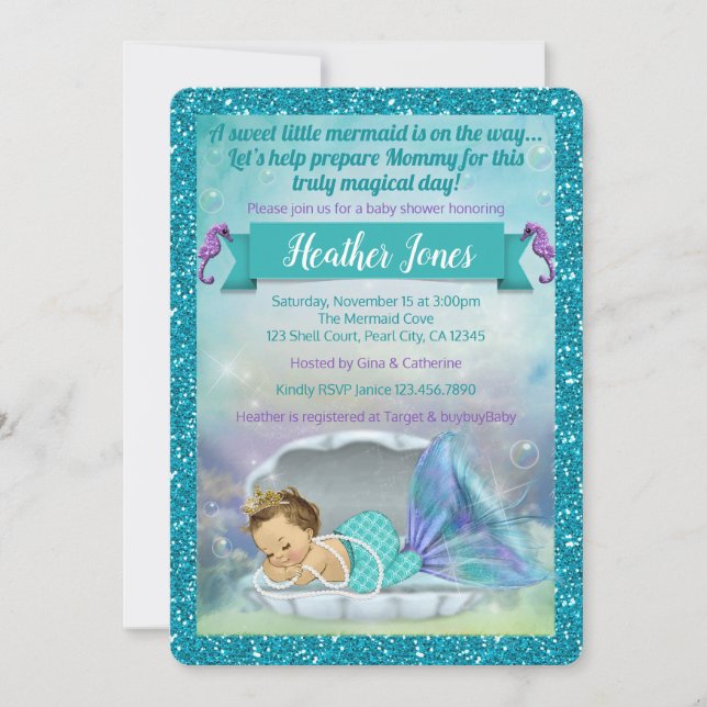Adorable Mermaid Baby Shower Einladungen 130 Light (Vorderseite)