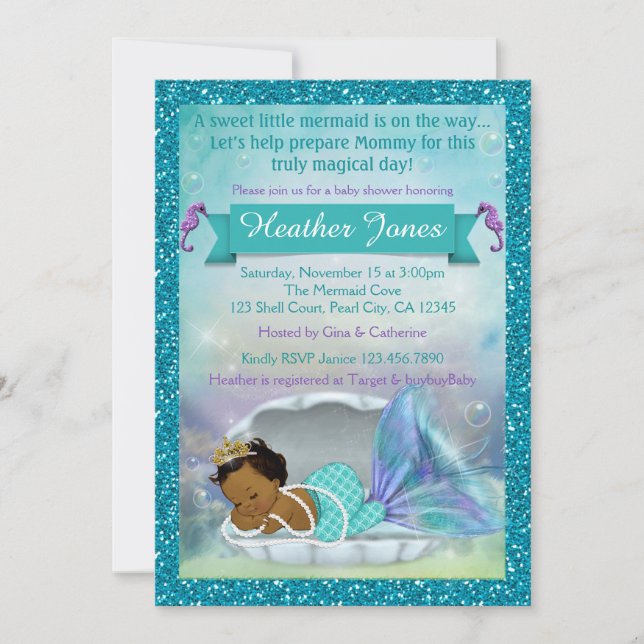 Adorable Mermaid Baby Shower Einladungen #135 DARK (Vorderseite)