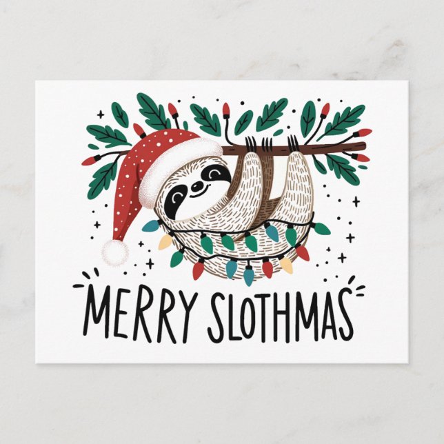 Adorable Merry Slothmas Postkarte (Vorderseite)