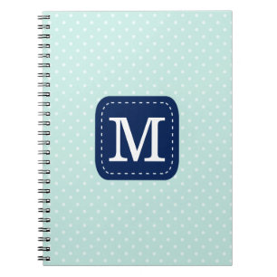 Adorable Mint Polka Dots Navy Blue Monogram Notizblock