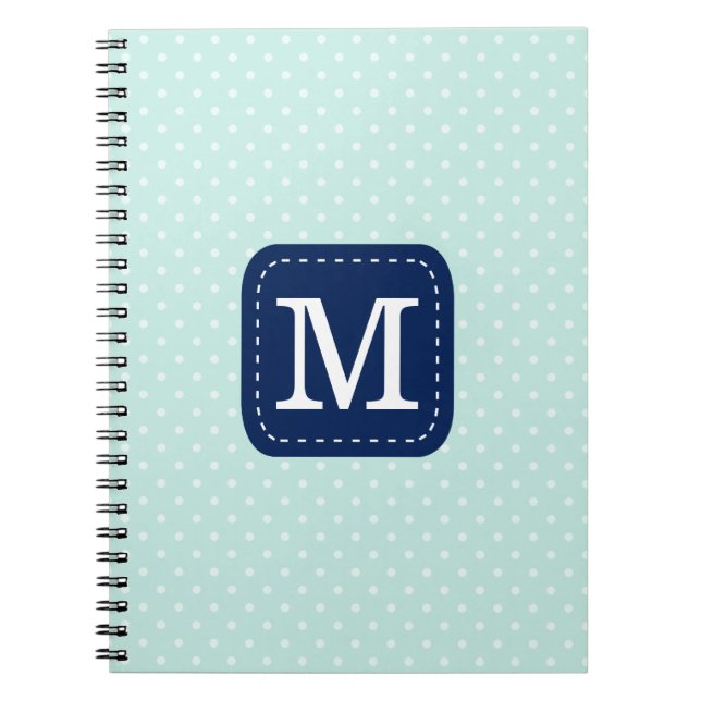 Adorable Mint Polka Dots Navy Blue Monogram Notizblock (Vorderseite)