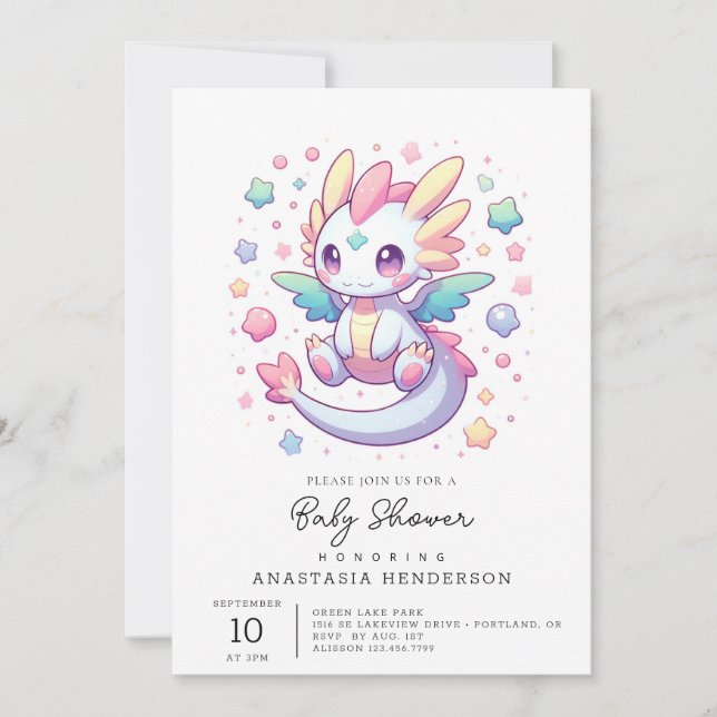 Adorable moderne Dragon Baby-Dusche Einladung (Vorderseite)