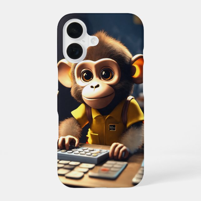 Adorable Monkey Accountant iPhone 16 Fall Hülle (Rückseite)