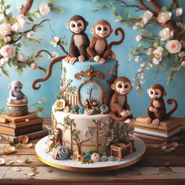 ADORABLE MONKEYS KINDERGEBURTSTAG CAKE KARTE (Von Creator hochgeladen)